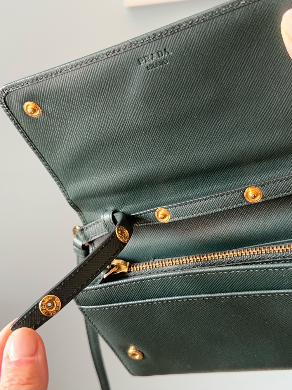 Prada Green Saffiano Leather Wallet on Strap - Picture 11 of 17